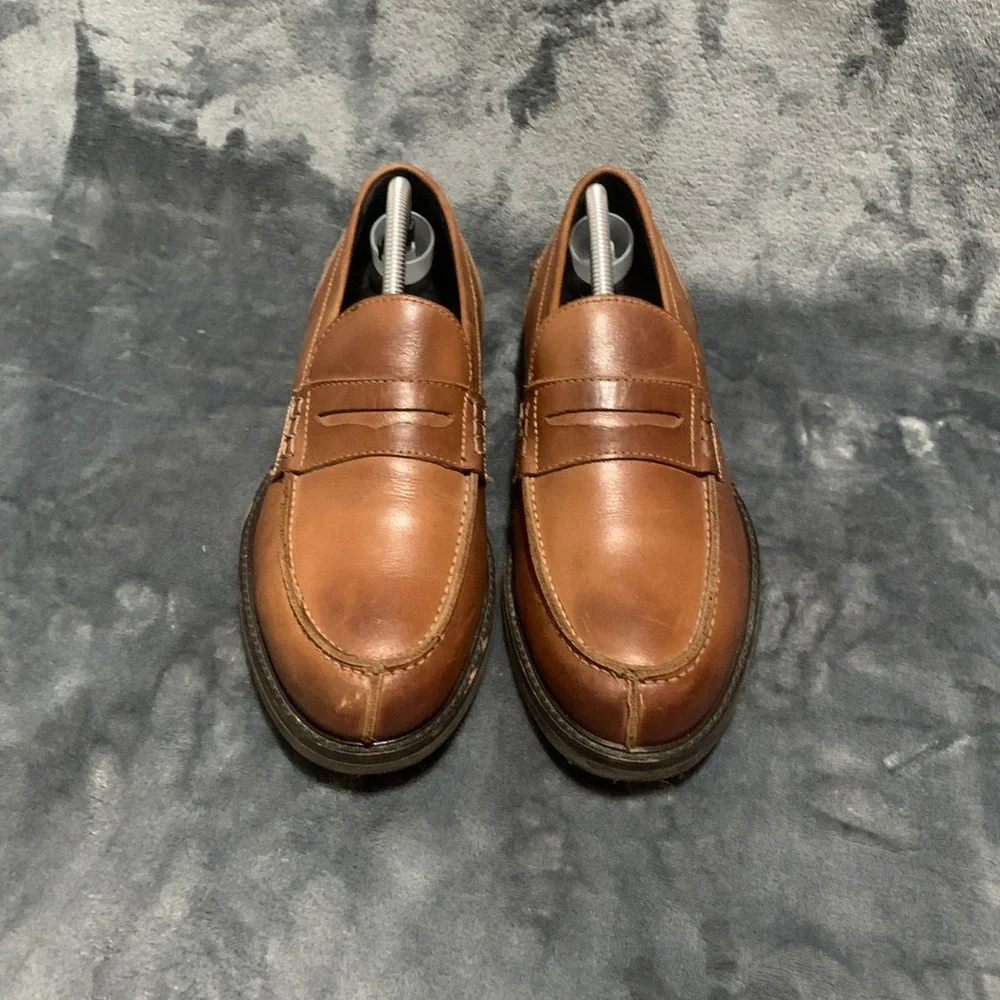 Mitchumm Mens Tan Leather Penny Loafers Made in Italy Size 42 Slip On Shoes